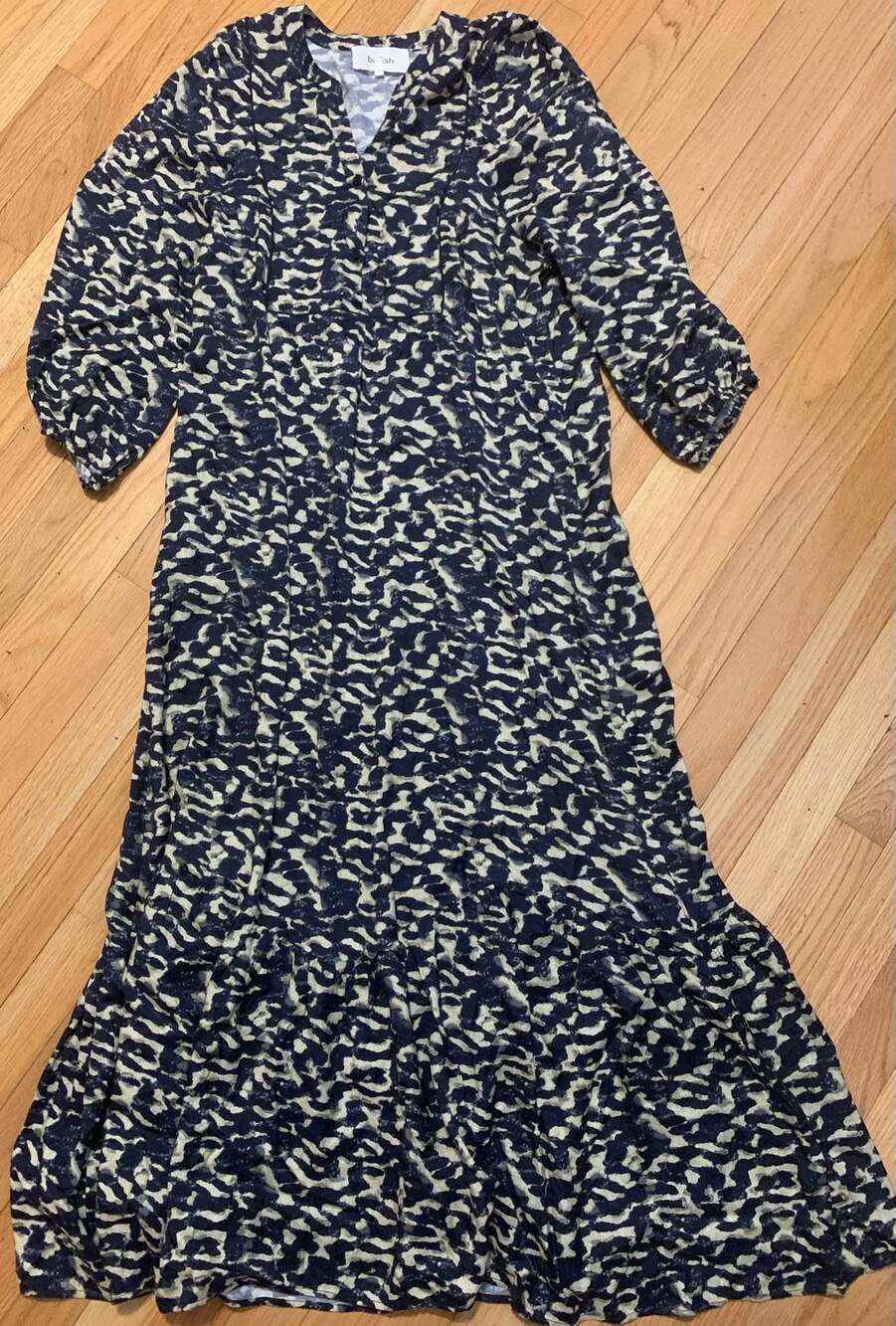 ba&sh Lady Dress Size 3 Navy Abstract Print Midi Dress